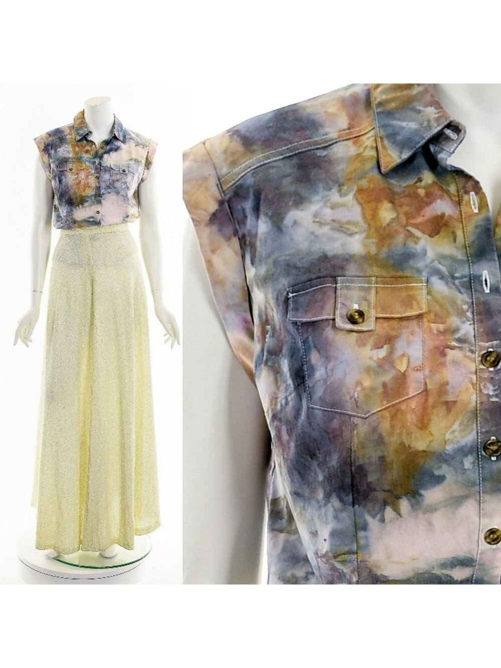 Water Color Marble Print Utilitarian Button Down Top